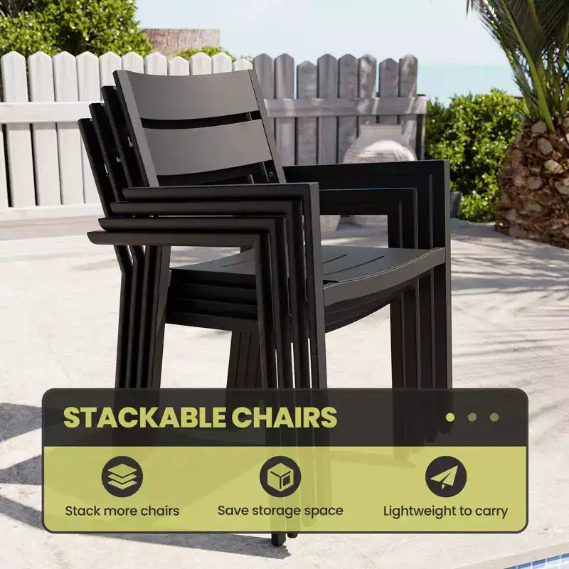 Crestlive Products Ensemble de salle à manger de patio en aluminium 7 pièces Table de 210 cm et 6 chaises Plateau de table en aluminium noir pour extérieur piscine pelouse