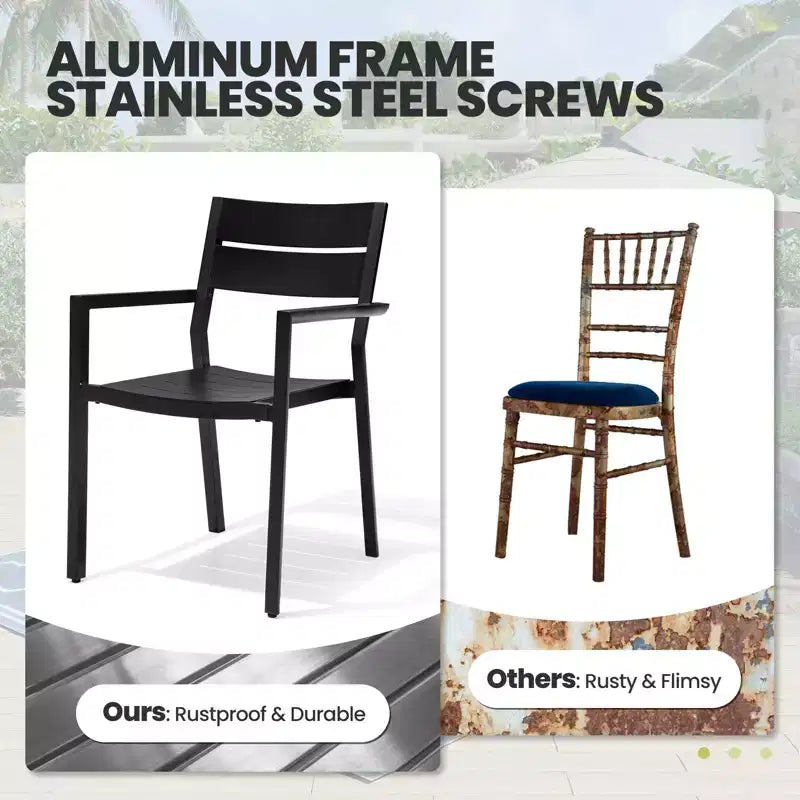 Crestlive Products Ensemble de salle à manger de patio en aluminium 7 pièces Table de 210 cm et 6 chaises Plateau de table en aluminium noir pour extérieur piscine pelouse