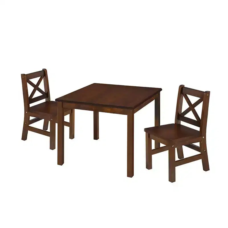 eHemco Solid Hard Wood Kids Table and X-Back Chairs, 3 Piece Set
