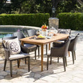 Christopher Knight Home Axel Outdoor Wicker and Acacia Wood 7 Piece Dining Set with Cushion, Teak/Multibrown