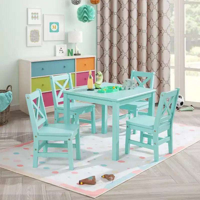 Ensemble table et chaises eHemco en bois massif pour enfants (4 chaises incluses), ensemble de 5 pièces