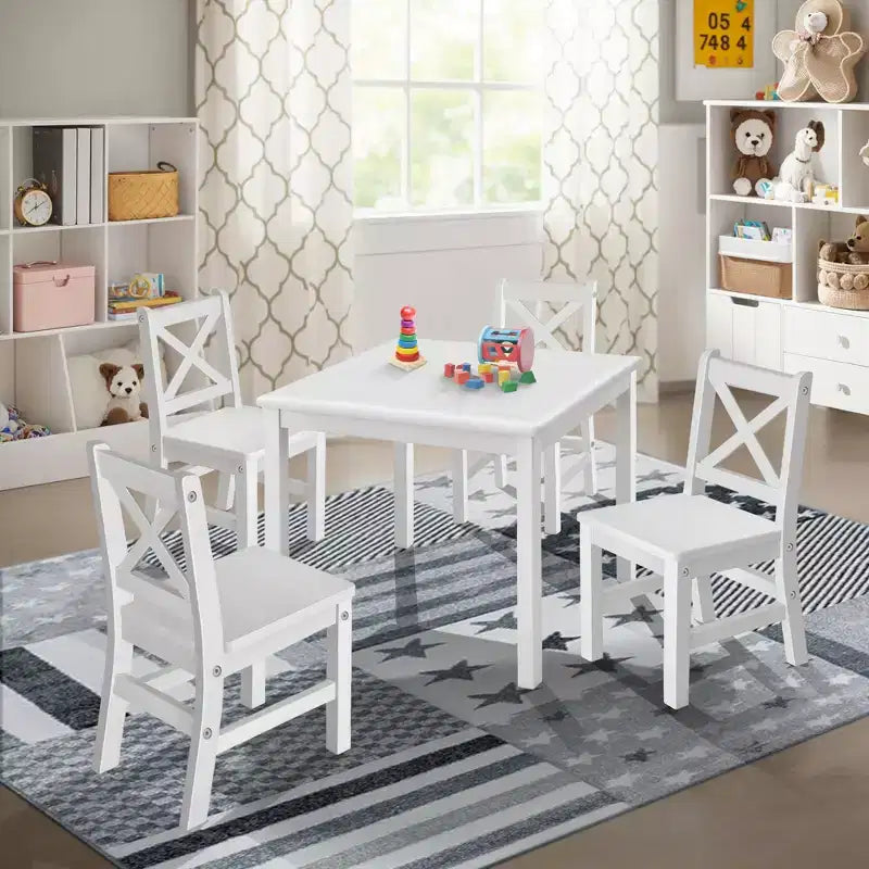 Ensemble table et chaises eHemco en bois massif pour enfants (4 chaises incluses), ensemble de 5 pièces