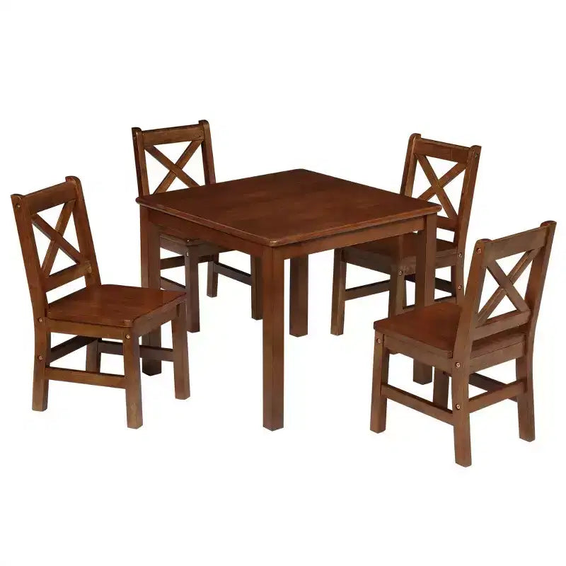 eHemco Solid Hard Wood Kids Table and Chair Set (4 Chairs Included), 5 Piece Set