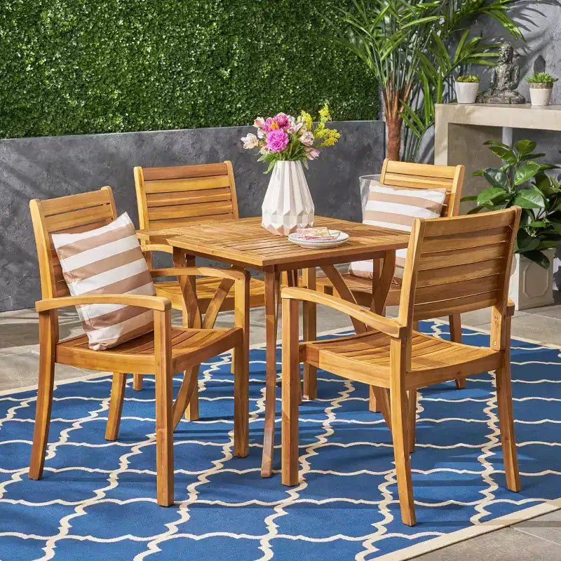 Christopher Knight Home Miro Outdoor Slatted Acacia Wood 5 Piece Dining Set