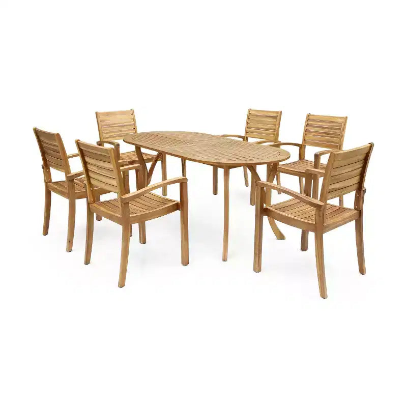 Ensemble de salle à manger d'extérieur 7 pièces en bois d'acacia à lattes Holloway de Christopher Knight Home