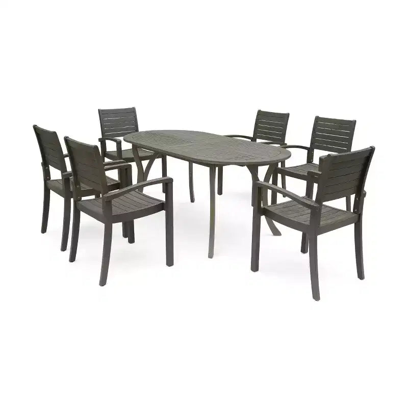 Ensemble de salle à manger d'extérieur 7 pièces en bois d'acacia à lattes Holloway de Christopher Knight Home