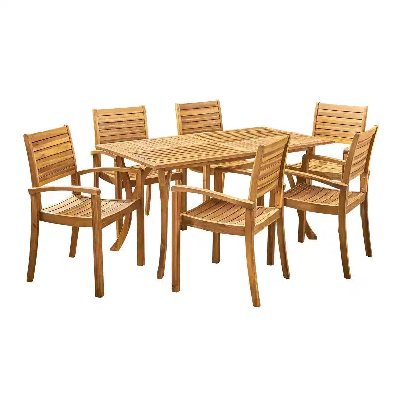 Christopher Knight Home Anchor, Ensemble de salle à manger d'extérieur 7 pièces en bois d'acacia à lattes