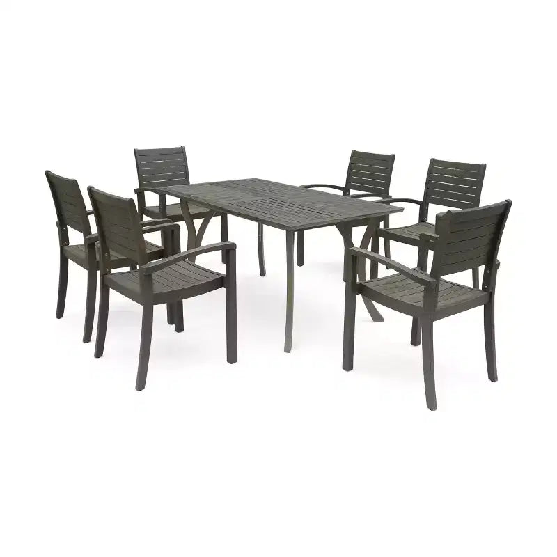 Christopher Knight Home Anchor, Ensemble de salle à manger d'extérieur 7 pièces en bois d'acacia à lattes