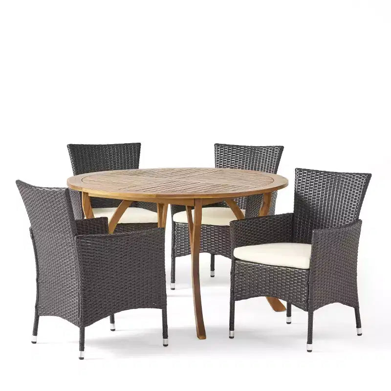 Christopher Knight Home Albury Ensemble de salle à manger d'extérieur 5 pièces en bois d'acacia et osier avec coussin
