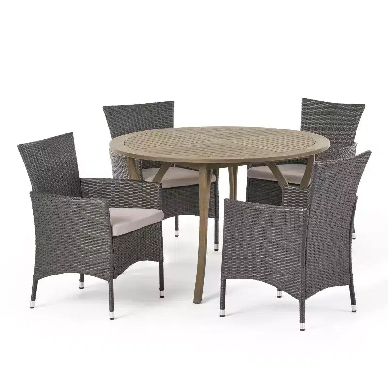 Christopher Knight Home Albury Ensemble de salle à manger d'extérieur 5 pièces en bois d'acacia et osier avec coussin