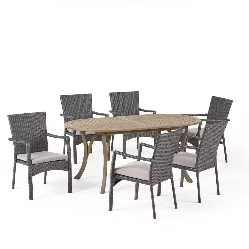Christopher Knight Home Klondike Ensemble de salle à manger 7 pièces en bois d'acacia et osier avec coussins