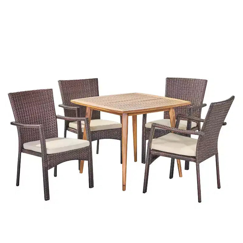 Christopher Knight Home Marias Ensemble de salle à manger 5 pièces en osier et bois d'acacia d'extérieur