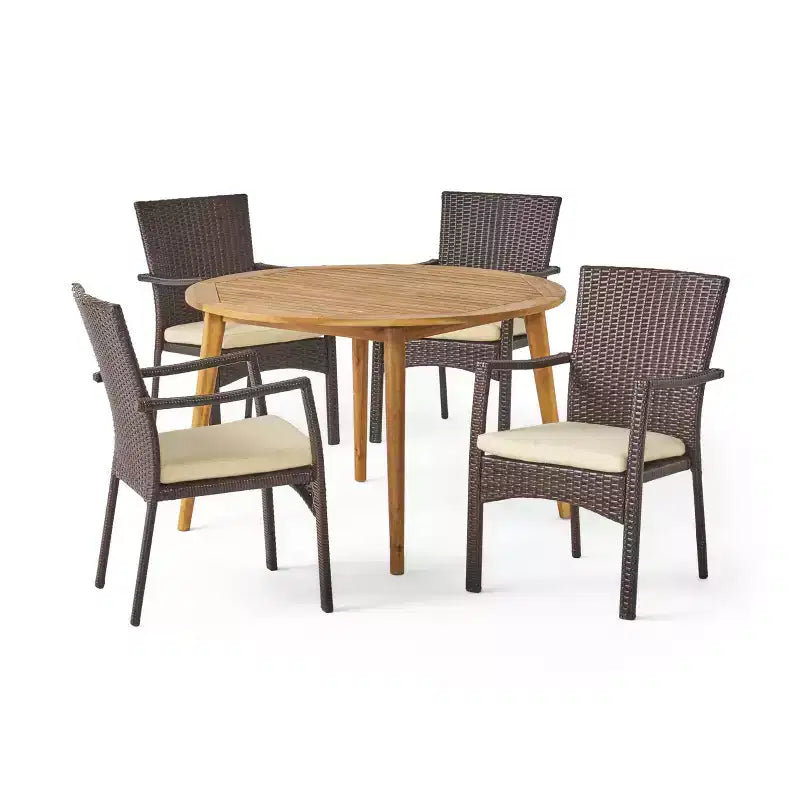 Christopher Knight Home Haley Ensemble de salle à manger 5 pièces en bois d'acacia et osier avec coussin