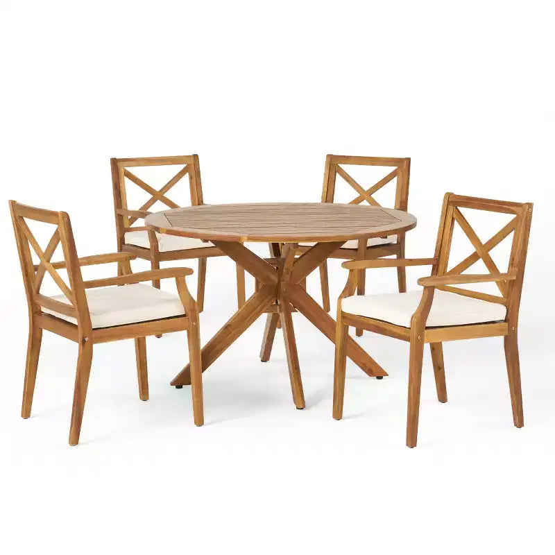 Christopher Knight Home Llano Ensemble de salle à manger 5 pièces en bois d'acacia d'extérieur avec coussin résistant à l'eau