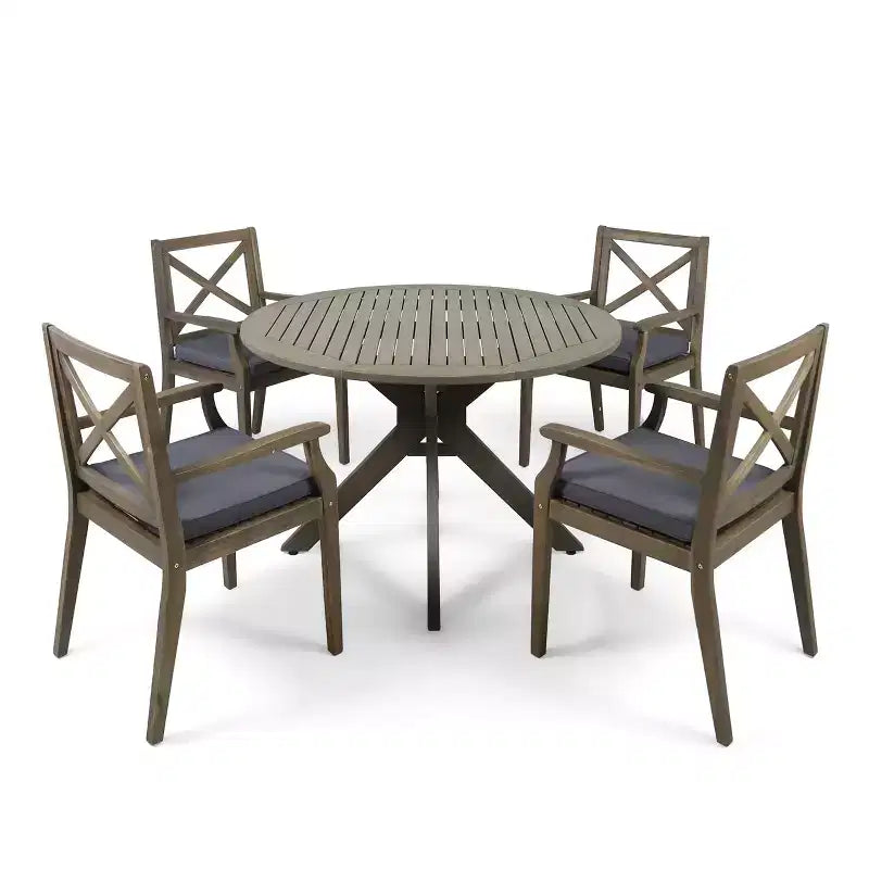 Christopher Knight Home Llano Ensemble de salle à manger 5 pièces en bois d'acacia d'extérieur avec coussin résistant à l'eau