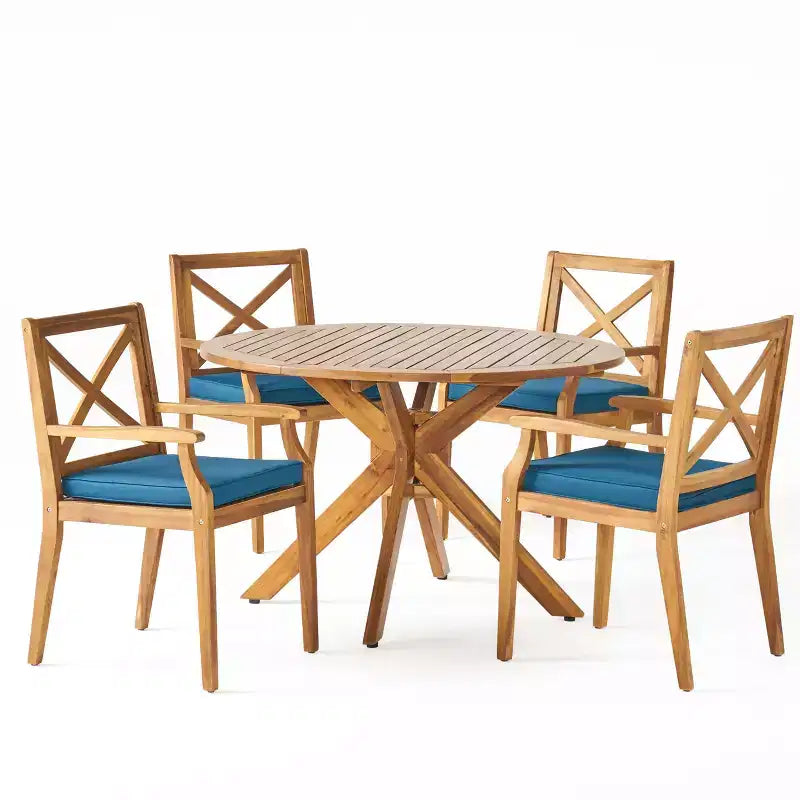Christopher Knight Home Llano Ensemble de salle à manger 5 pièces en bois d'acacia d'extérieur avec coussin résistant à l'eau