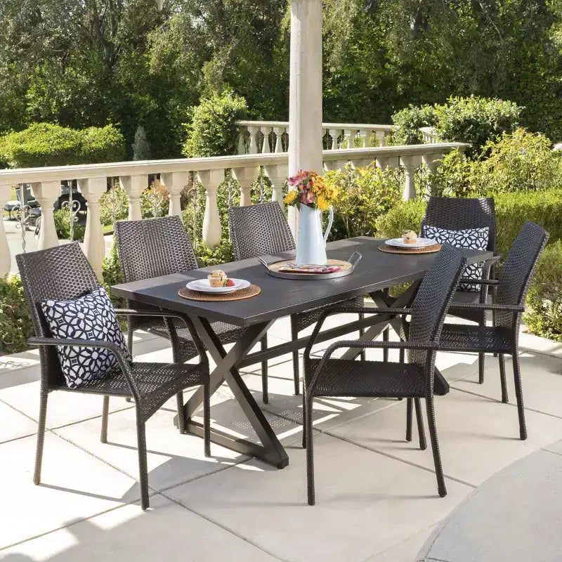 Christopher Knight Home Harbor Outdoor Wicker and Aluminum 7 Piece Dining Set, Multibrown/Brown