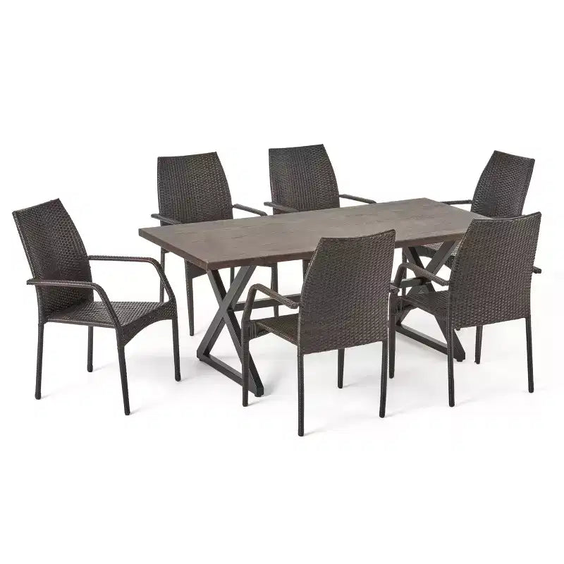 Ensemble de salle à manger 7 pièces Christopher Knight Home Harbor en osier et aluminium, Multibrown/Brown