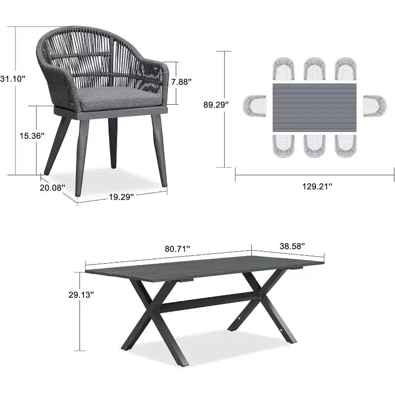 PURPLE LEAF Ensemble de salle à manger de patio avec table de salle à manger extérieure en aluminium et chaises en rotin tressé Ensemble de meubles modernes pour jardin, cour, décoration intérieure