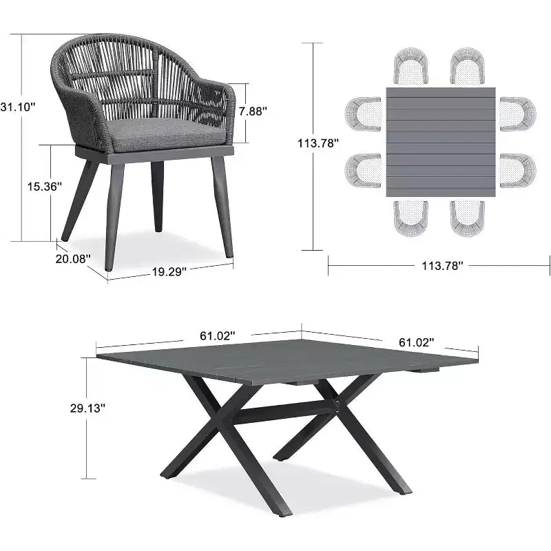 PURPLE LEAF Ensemble de salle à manger de patio avec table de salle à manger extérieure en aluminium et chaises en rotin tressé Ensemble de meubles modernes pour jardin, cour, décoration intérieure
