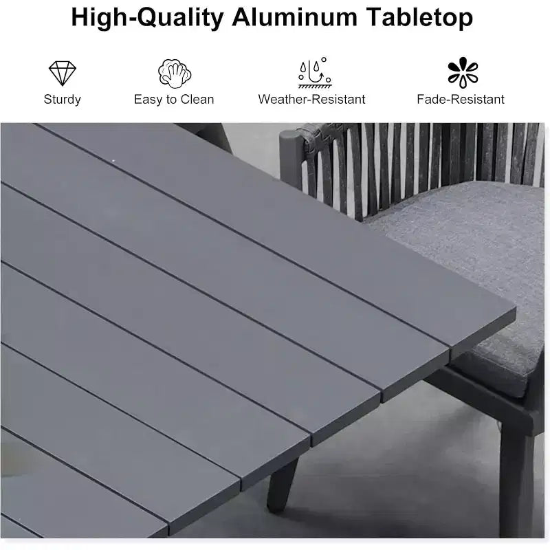 PURPLE LEAF Ensemble de salle à manger de patio avec table de salle à manger extérieure en aluminium et chaises en rotin tressé Ensemble de meubles modernes pour jardin, cour, décoration intérieure