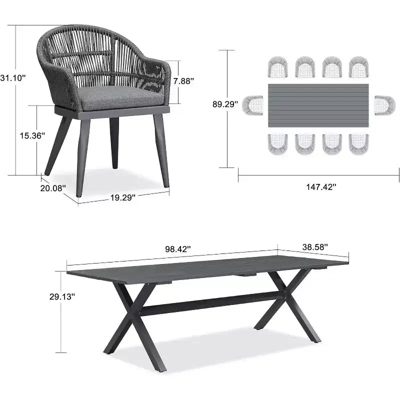 PURPLE LEAF Ensemble de salle à manger de patio avec table de salle à manger extérieure en aluminium et chaises en rotin tressé Ensemble de meubles modernes pour jardin, cour, décoration intérieure
