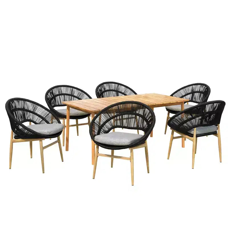 Ensemble de salle à manger d'extérieur rustique 7 pièces Corey en rotin, métal et bois d'acacia Christopher Knight Home