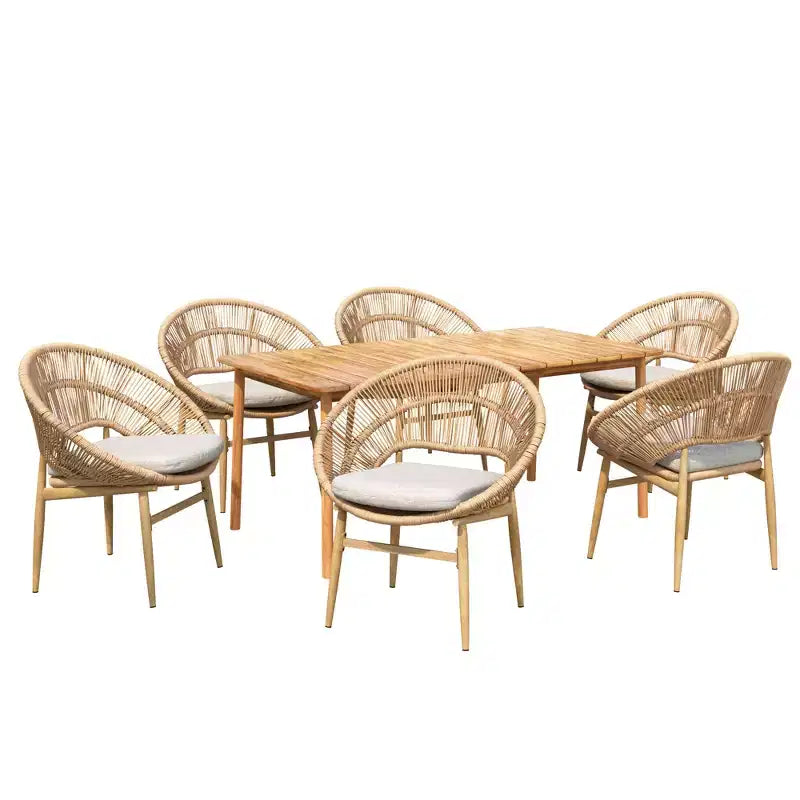 Ensemble de salle à manger d'extérieur rustique 7 pièces Corey en rotin, métal et bois d'acacia Christopher Knight Home