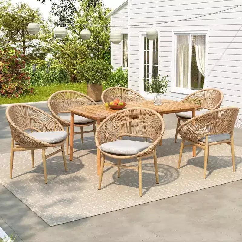 Christopher Knight Home Corey 7 Piece Rustic Outdoor Rattan, Metal and Acacia Wood Dining Set