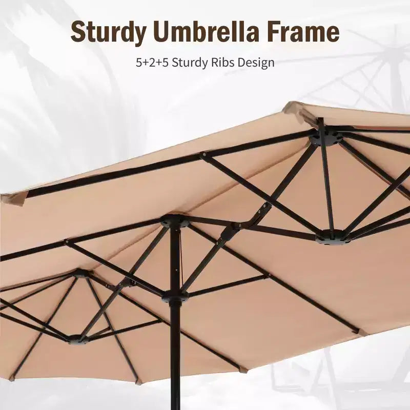 Captiva Designs - Ensemble de 8 pièces pour salle à manger d'extérieur, comprenant une table rectangulaire en acier, des chaises rembourrées avec assise en toile tendue et un parasol de marché.