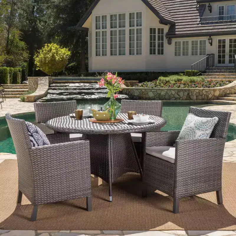 Christopher Knight Home Cypress Outdoor Wicker 5 Piece Dining Set with Cushion