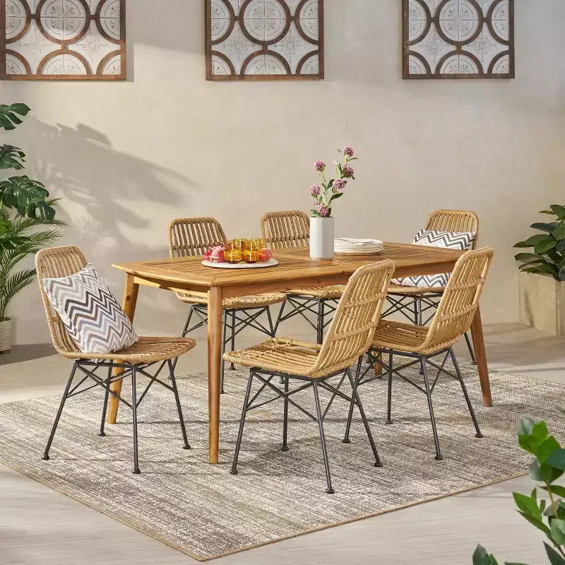 Christopher Knight Home Sawtelle Outdoor Wicker and Acacia Wood 7 Piece Dining Set