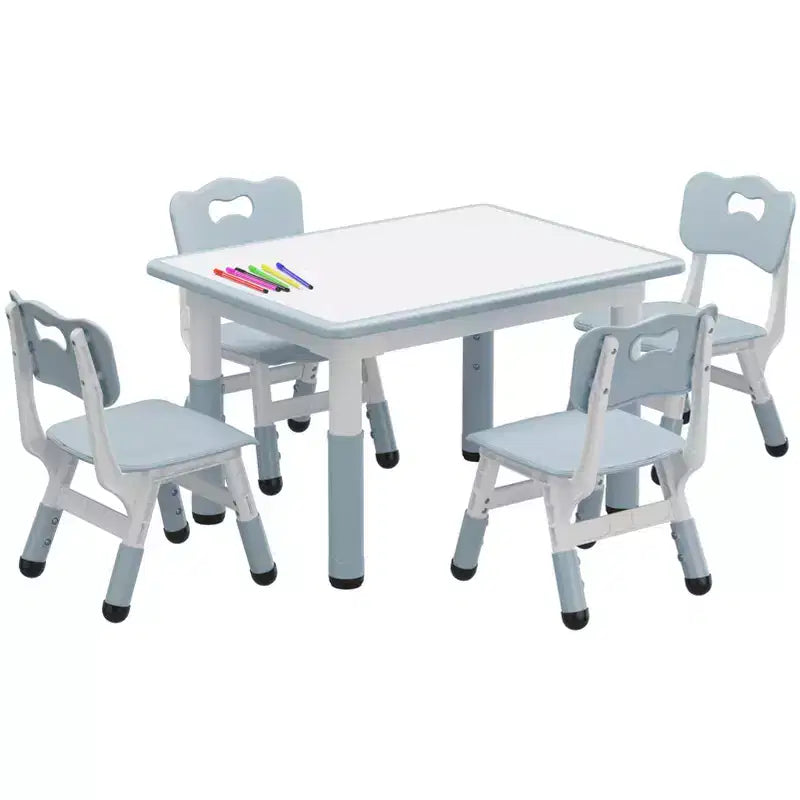 Ensemble table et 4 chaises pour enfants avec plateau en aggloméré, pieds antidérapants, facile à nettoyer, réglable en hauteur, durable et robuste pour les 2-10 ans