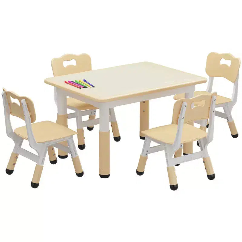 Ensemble table et 4 chaises pour enfants avec plateau en aggloméré, pieds antidérapants, facile à nettoyer, réglable en hauteur, durable et robuste pour les 2-10 ans