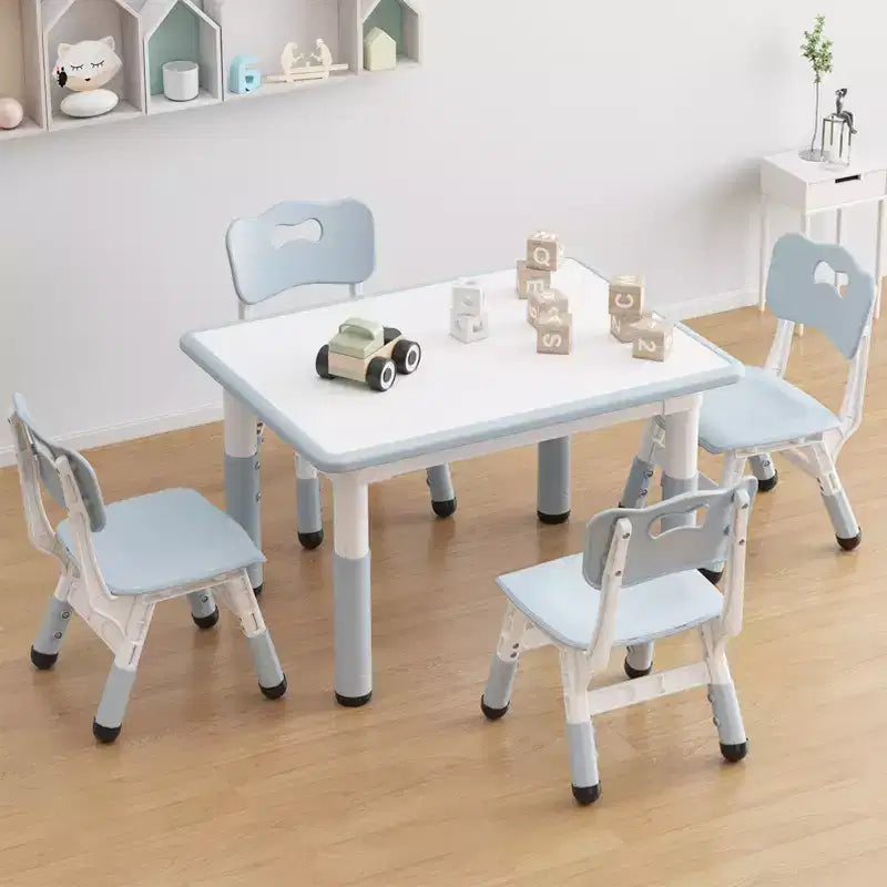 Kids Table and 4 Chairs Set with Particleboard Desktop, Non-Slip Legs, Easy to Wipe, Height Adjustable, Durable and Sturdy for Ages 2-10