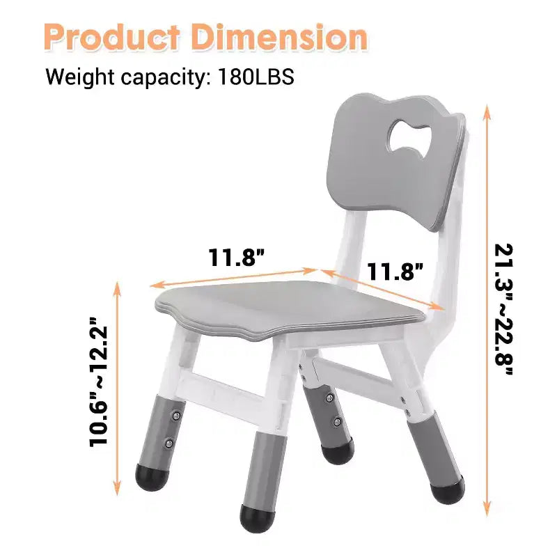 Chaises pour enfants, chaises d'école maternelle en plastique réglables sur 3 niveaux, charge maximale de 82 kg, pour enfants de 2 à 8 ans, pour la maison, l'école, l'intérieur/l'extérieur