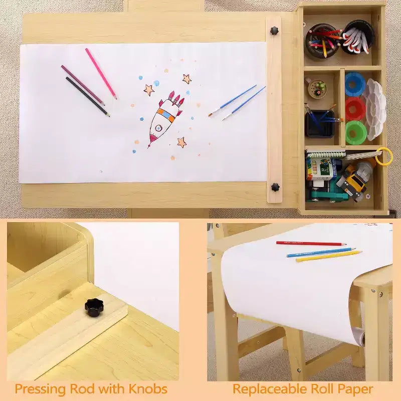Meubles en Bois pour Enfants, Bureau d'Activité en Bois pour Bricolage pour Tout-Petits avec 2 Chaises, Utilisation en Crèche et en Salle de Classe, pour la Maison
