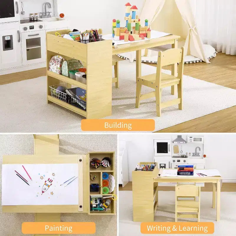 Meubles en Bois pour Enfants, Bureau d'Activité en Bois pour Bricolage pour Tout-Petits avec 2 Chaises, Utilisation en Crèche et en Salle de Classe, pour la Maison