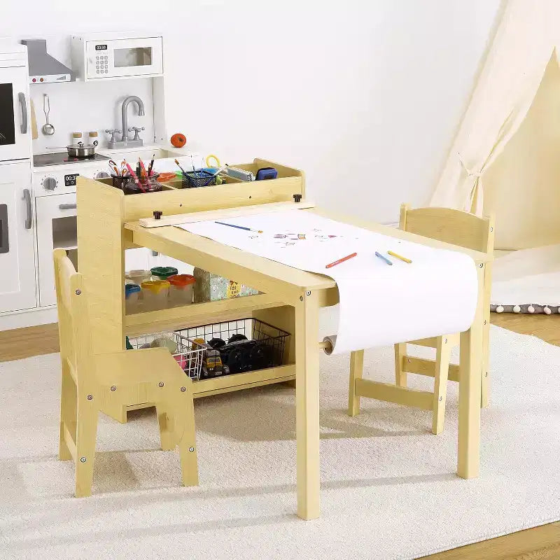 Meubles en Bois pour Enfants, Bureau d'Activité en Bois pour Bricolage pour Tout-Petits avec 2 Chaises, Utilisation en Crèche et en Salle de Classe, pour la Maison