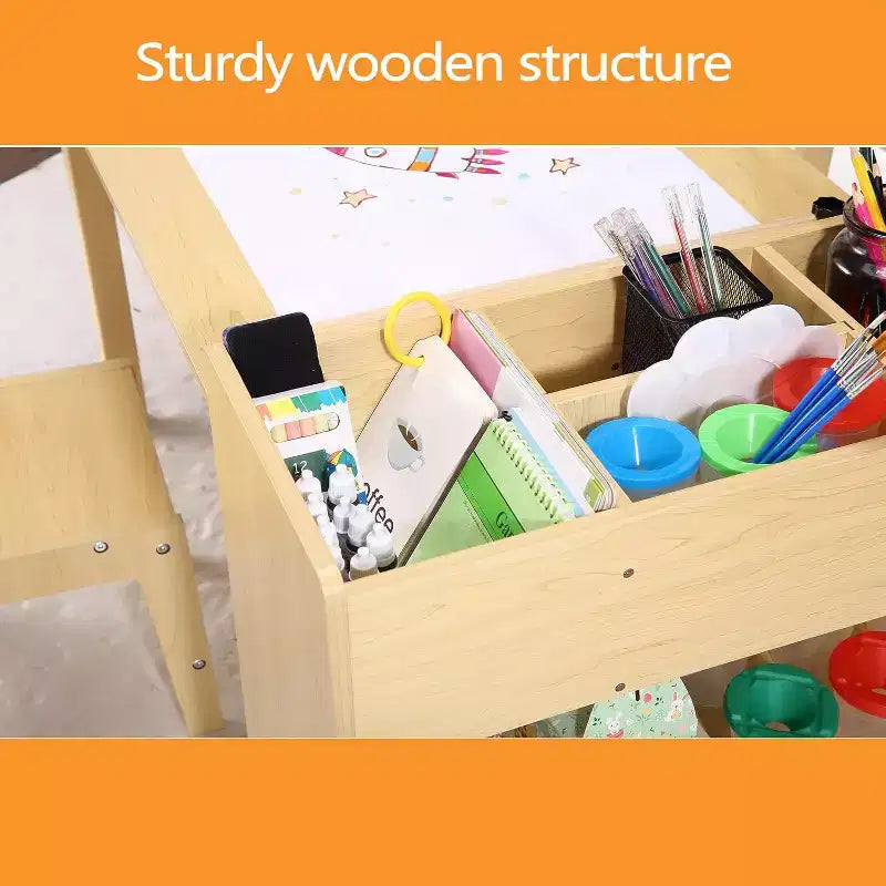 Meubles en Bois pour Enfants, Bureau d'Activité en Bois pour Bricolage pour Tout-Petits avec 2 Chaises, Utilisation en Crèche et en Salle de Classe, pour la Maison