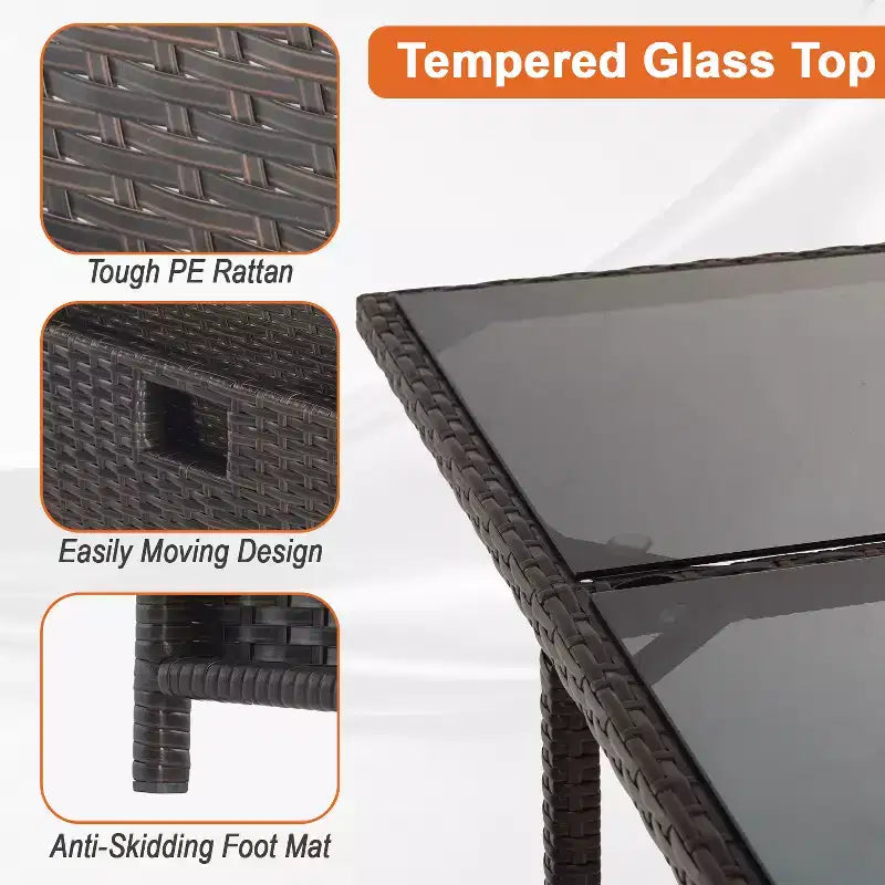 Ensemble de salle à manger FDW pour terrasse – Ensemble de mobilier d'extérieur 9 pièces avec table en verre, peu encombrant