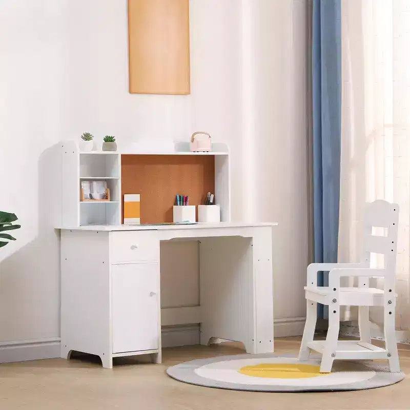 Bureau pour enfants, ensemble bureau et chaise pour garçons et filles, table d'écriture en bois pour enfants avec étagère, tableau d'affichage, armoire et tiroir pour les 3-8 ans