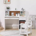 White Kids Desk, Study Desk and Chair Set with Bookshelf, Bulletin Board, and Cabinets - Ideal for Boys and Girls Ages 3-8