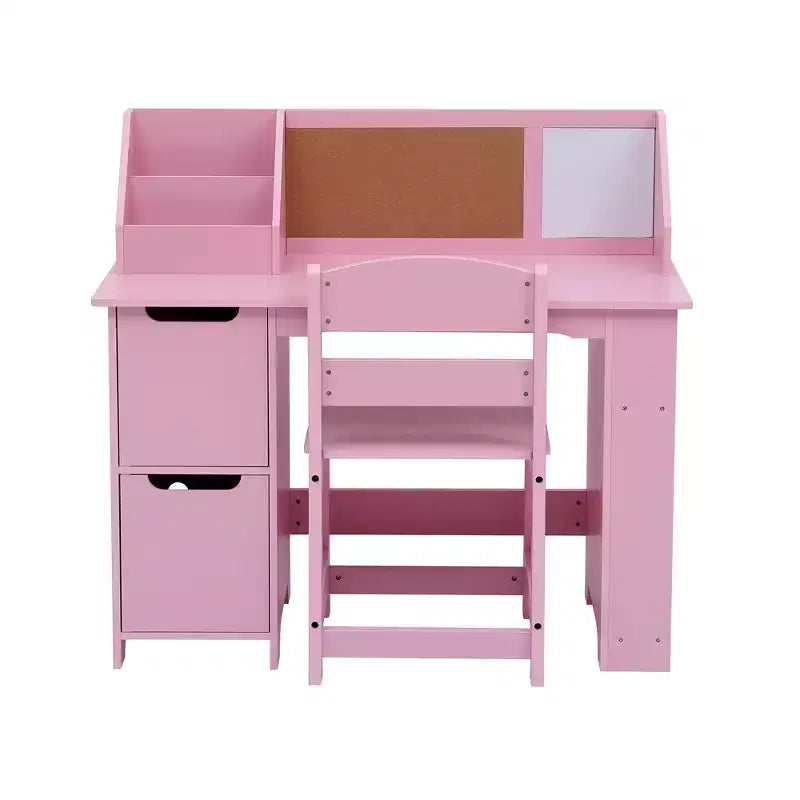 Bureau d'étude et chaise pour enfants avec étagère et tableau d'affichage - Table d'écriture blanche, meubles de rangement, pour les 3-8 ans