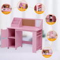 Kids Study Desk & Chair Set with Bookshelf & Bulletin Board - White Writing Table, Storage Cabinets, for Ages 3-8