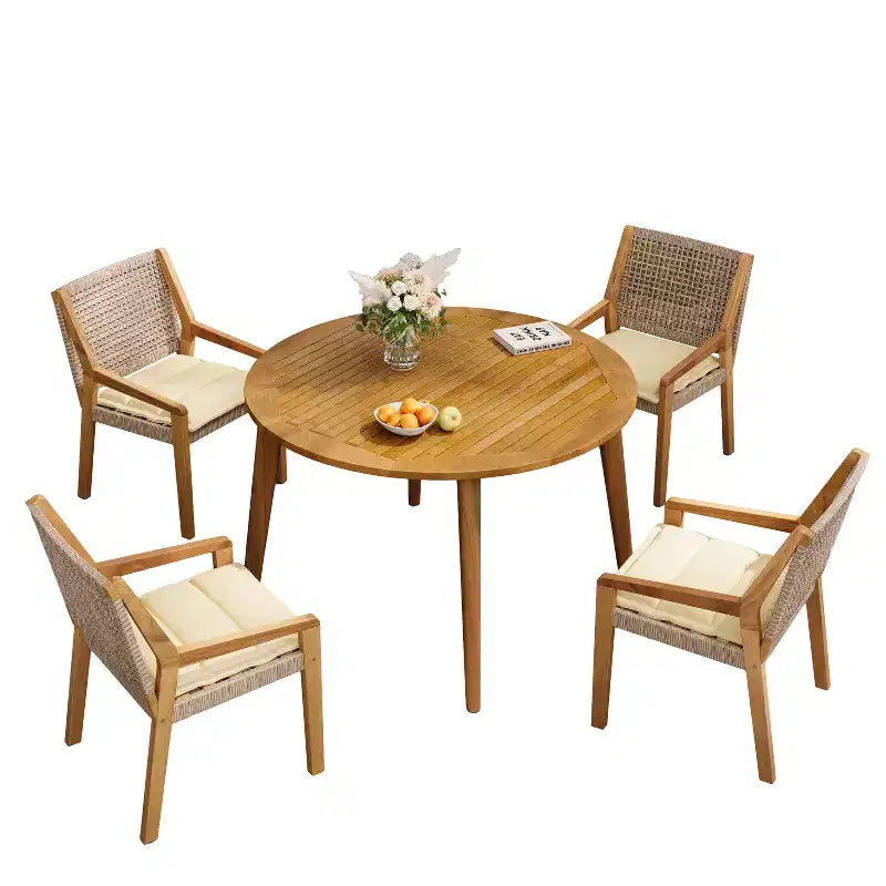 Christopher Knight Home Neva, ensemble de salle à manger d'extérieur 5 pièces avec table en bois d'acacia et chaises en osier