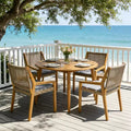 Christopher Knight Home Neva 5 Piece Outdoor Dining Set with Acacia Wood Table and Wicker Chairs