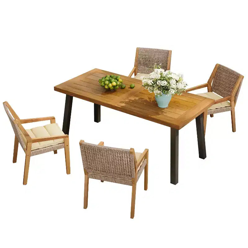 Ensemble de salle à manger d'extérieur industriel 5 pièces Neva de Christopher Knight Home en bois d'acacia et osier avec coussins