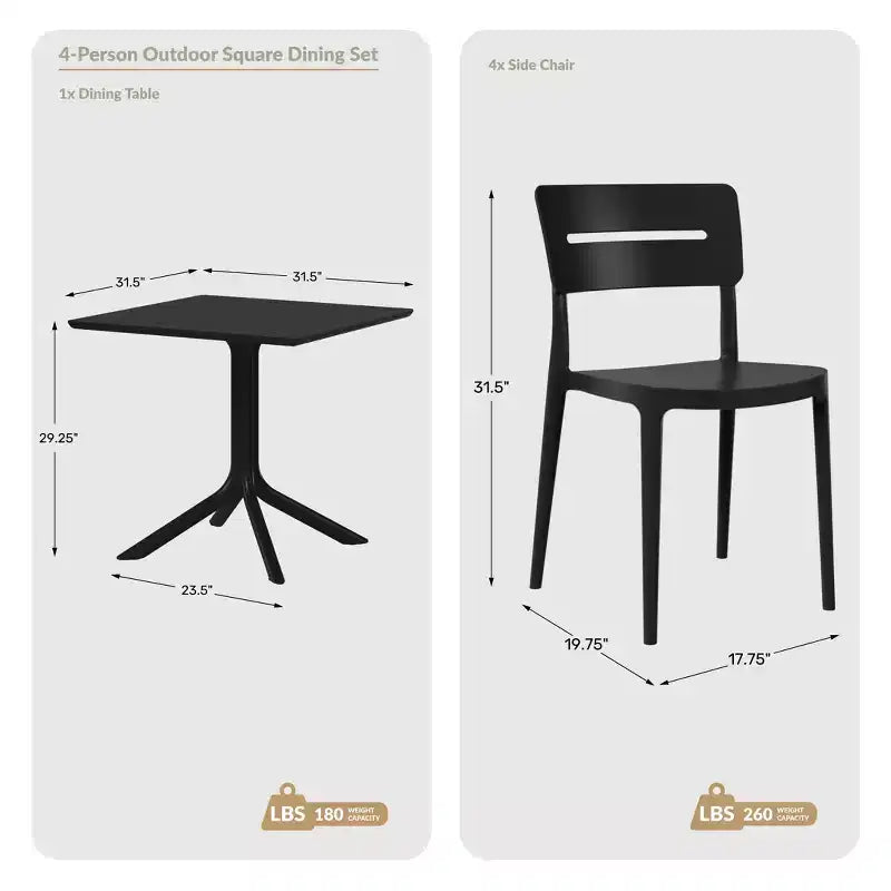 Ensemble table de salle à manger d'extérieur WestinTrends Playa Modern 5 pièces en résine avec chaises empilables