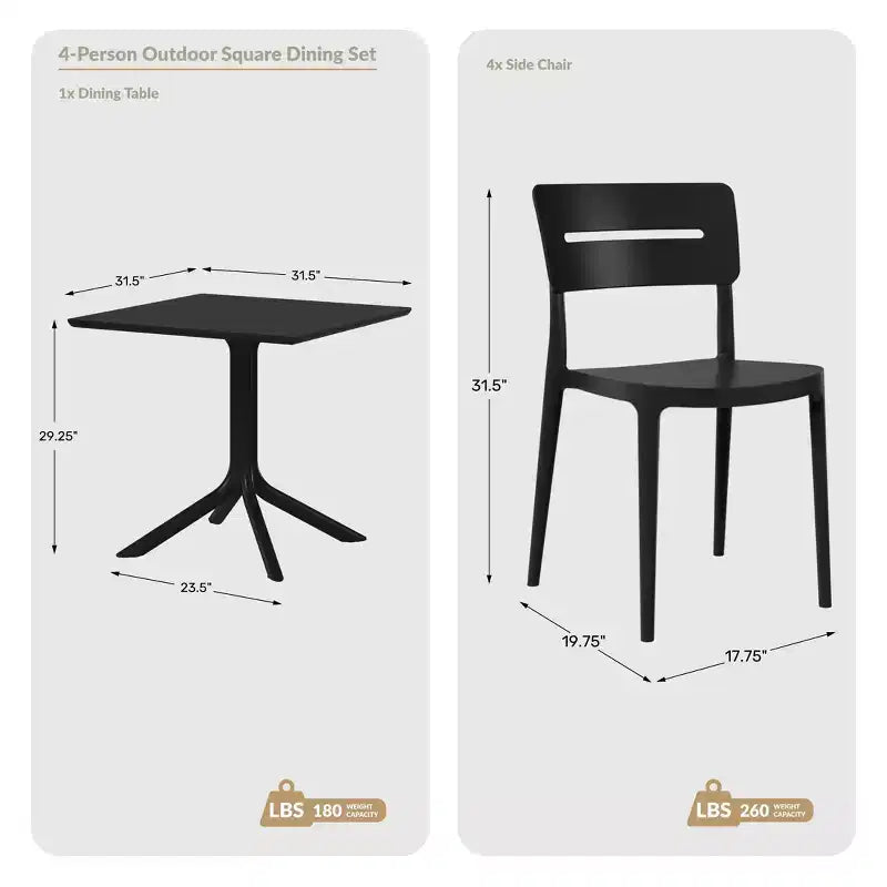 Ensemble table de salle à manger d'extérieur WestinTrends Playa Modern 5 pièces en résine avec chaises empilables